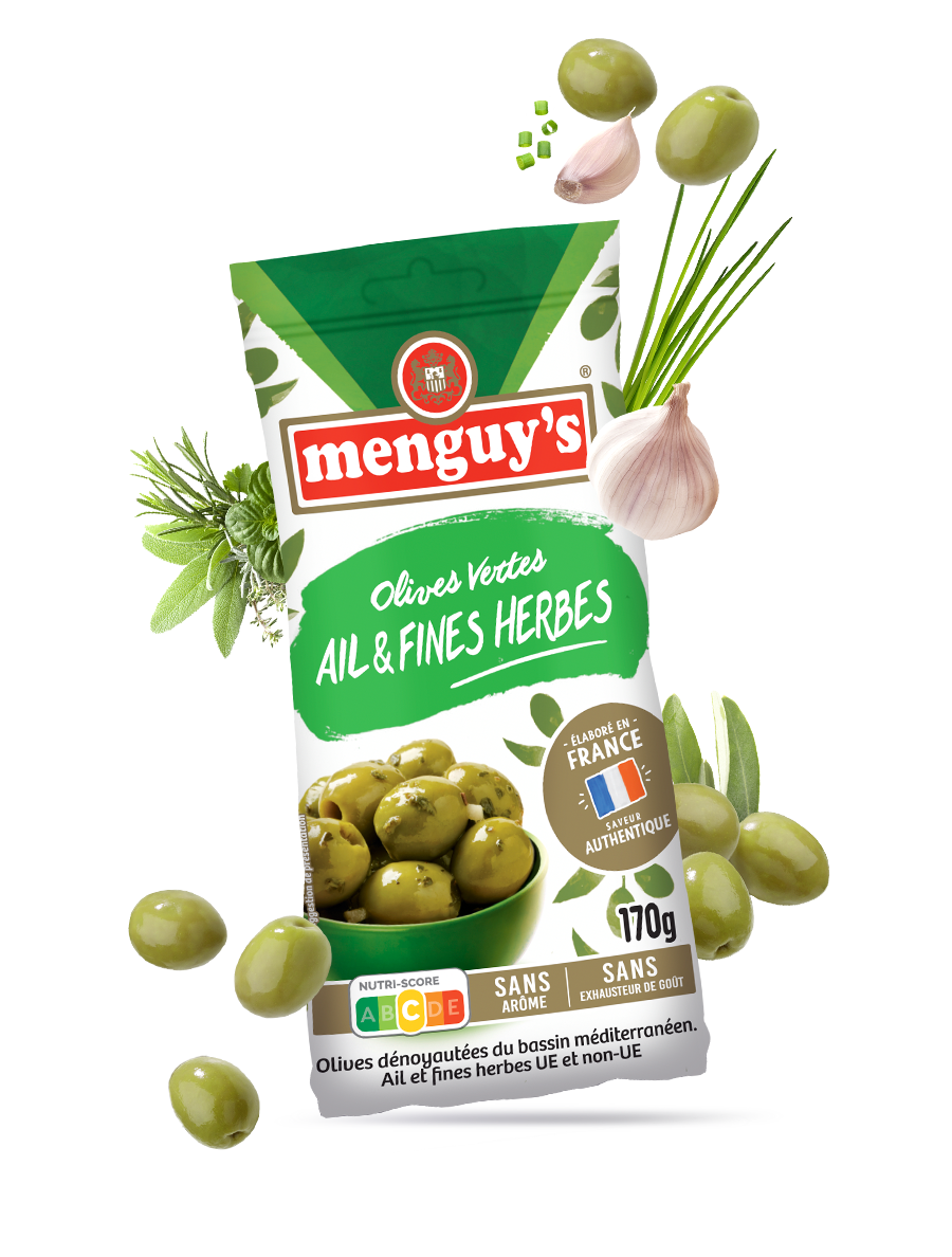 sachet d'olives vertes ail et fines herbes Menguy's
