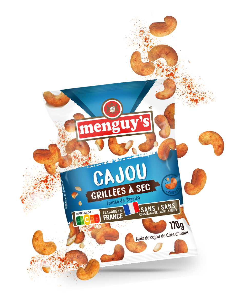 sachet de noix de cajou grillées à sec pointe de paprika Menguy's