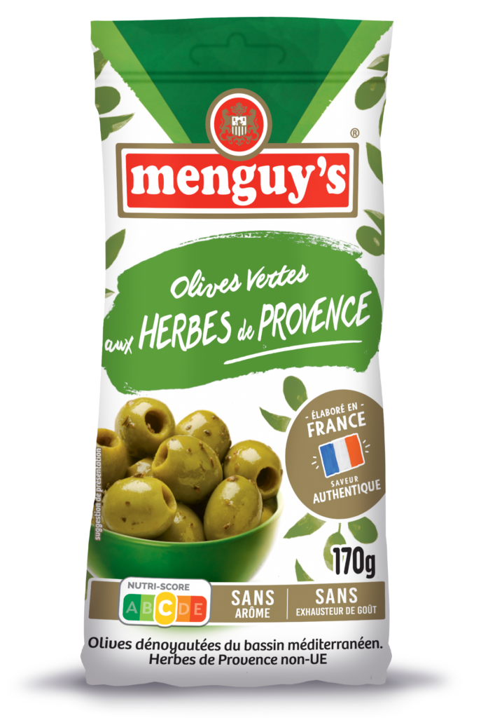 Olives vertes dénoyautées Menguy's aux herbes de Provence Apéro