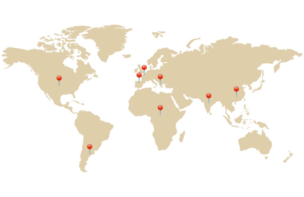 Carte du monde avec repères de distribution Menguy's Apéro
