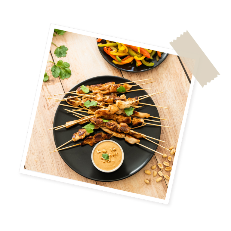 Chicken skewer with peanut butter satay sauce Menguy's