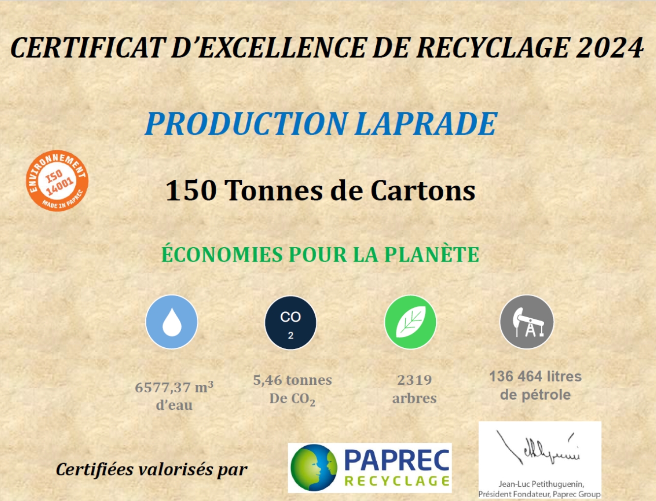 <p>Certificat d’excellence de recyclage</p>
