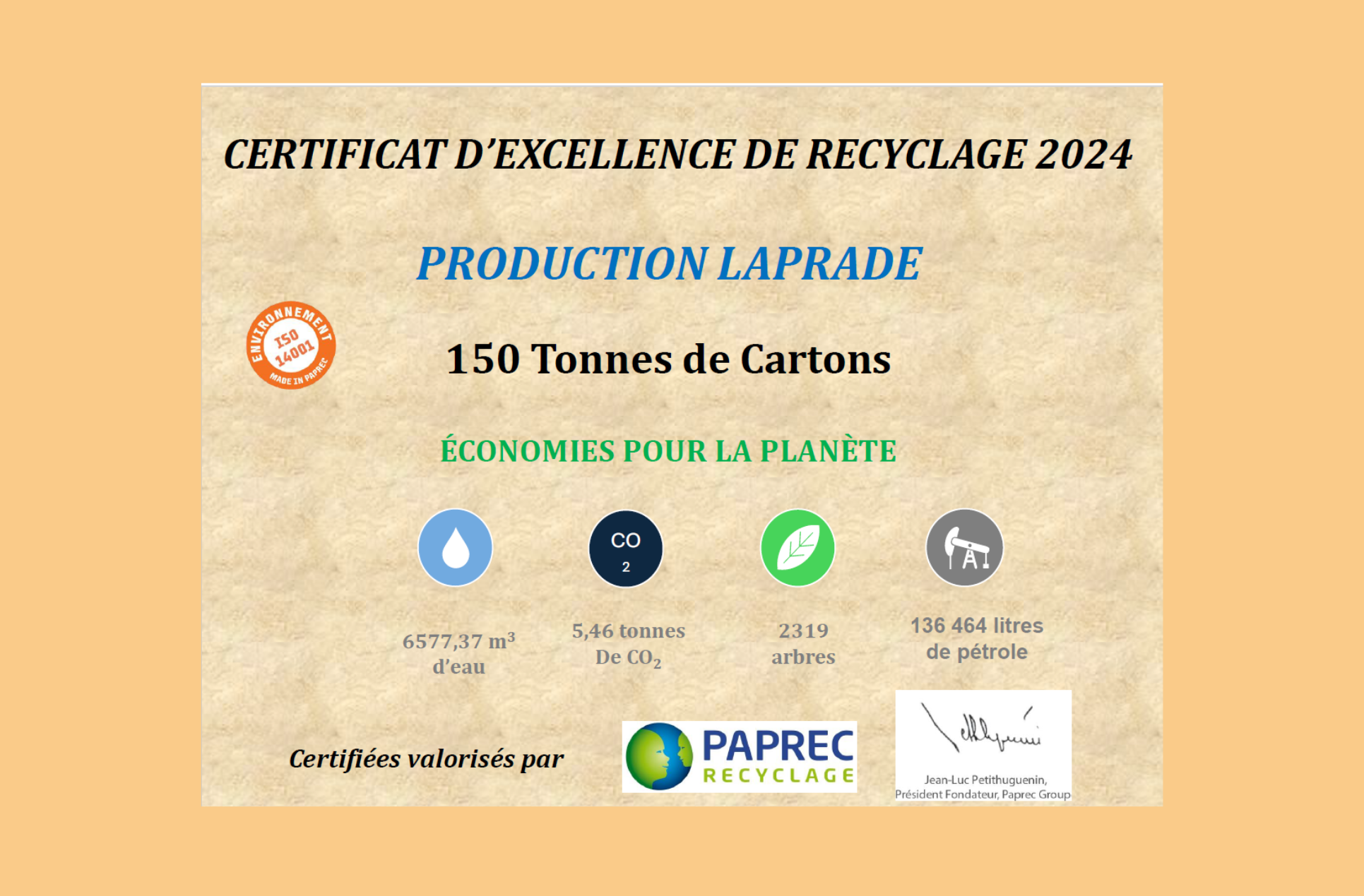 <p>Certificate of excellence in recycling</p>

