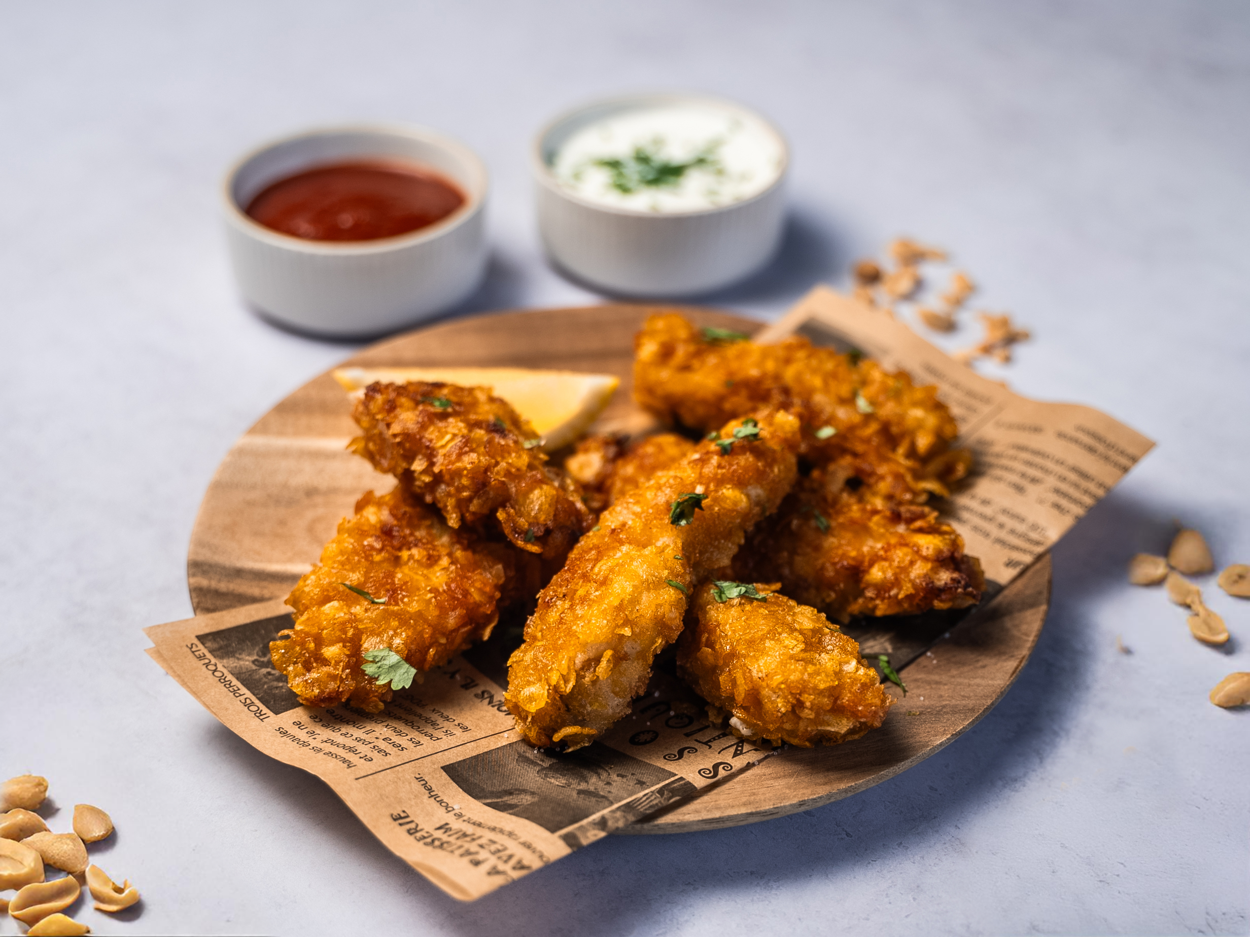 Ailes de poulet croustillantes pour Apéro avec sauces et quartier de citron