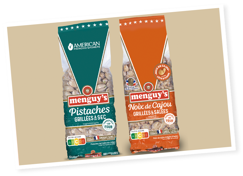 pistaches grillées à sec et noix de cajou grillées & salées Menguy's