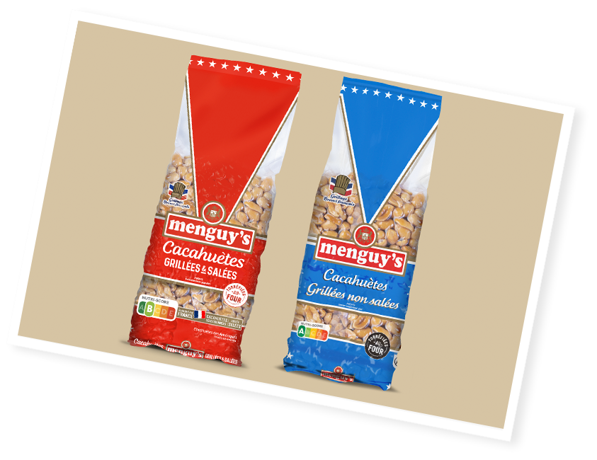 Cacahuètes grillées et salées et cacahuètes grillées non salés Menguy's