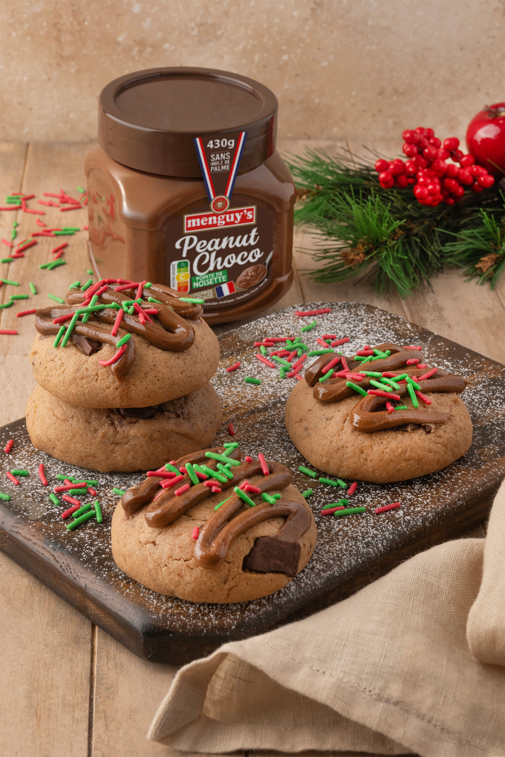 Cookies nappés de Peanut Choco Menguy's et vermicelles colorés