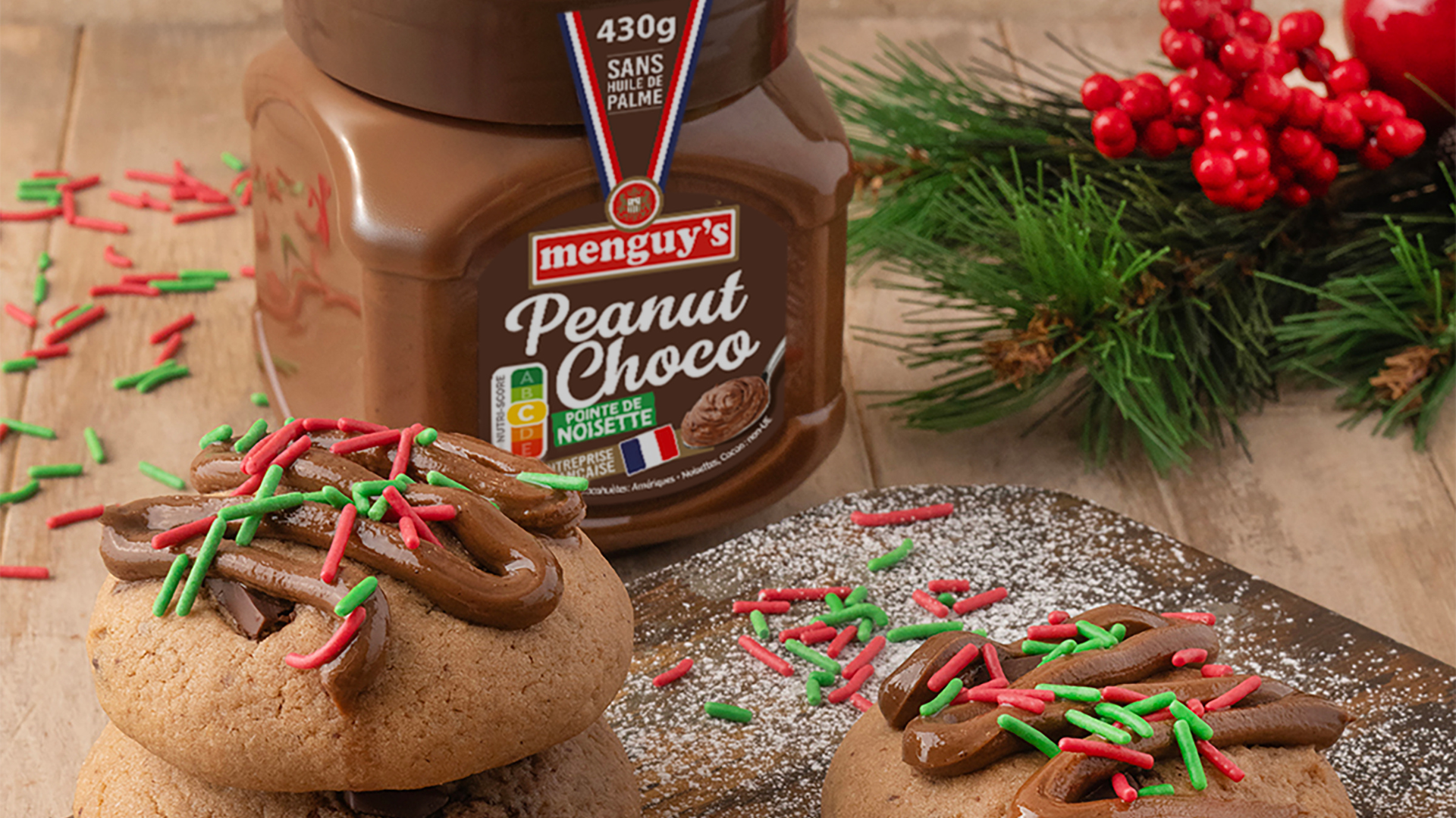 Pot Menguy's Peanut Choco et cookies nappés de pâte à tartiner