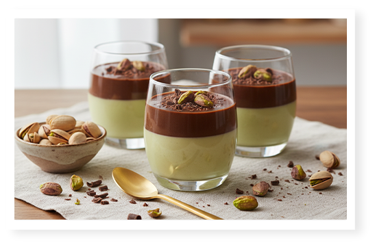 Panna cotta pistache Menguy's et chocolat