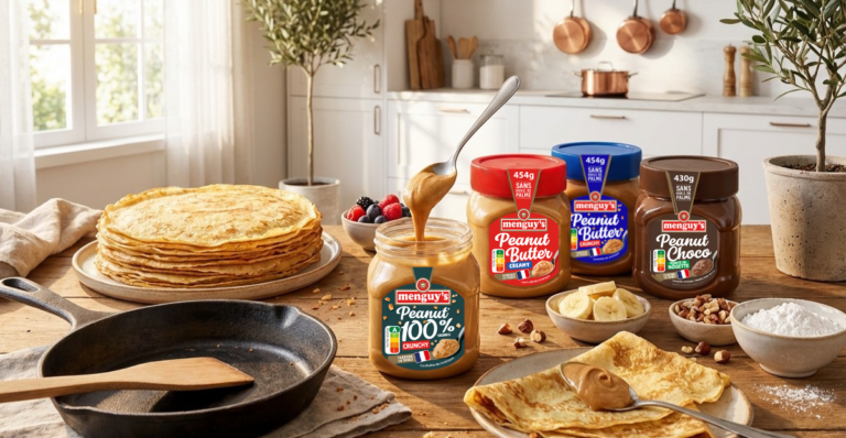 Crêpes garnies de pâte à tartiner Menguy's Peanut Butter et Peanut Choco