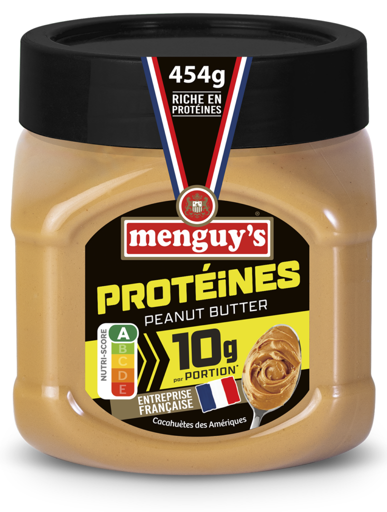 Pot de peanut butter protéiné Menguy's 454 g, 10 g de protéinesportion