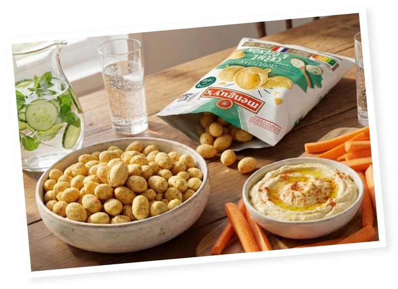 Menguy's Apéro, billes croustillantes et houmous aux carottes
