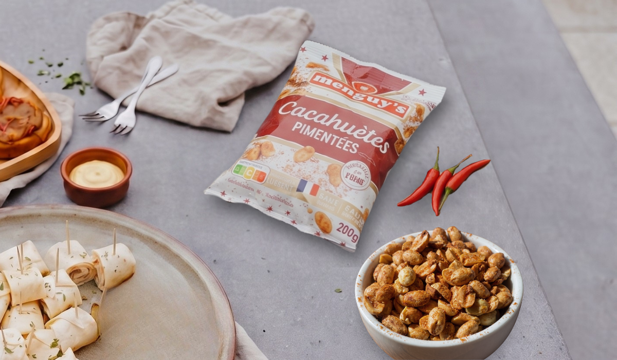 Cacahuètes pimentées Menguy's pour Apéro en sachet et bol
