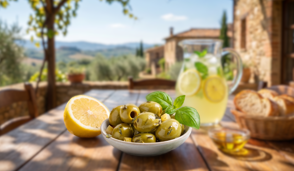 Apéro Menguy's : bol d'olives vertes marinées au citron et basilic