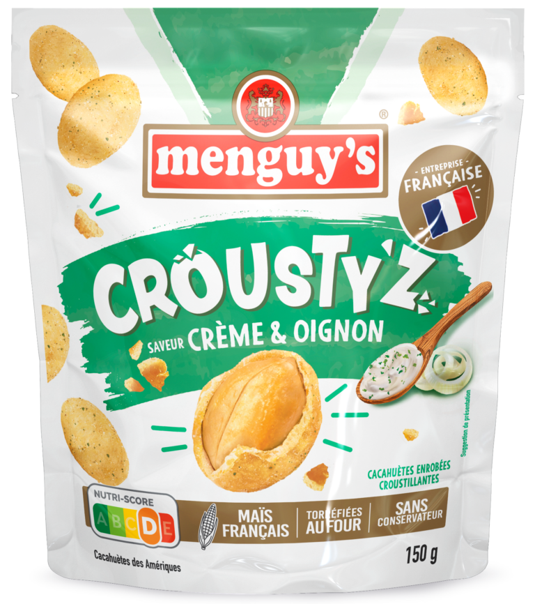 Cacahuètes enrobées d'un biscuit au maïs saveur crame et oignon 