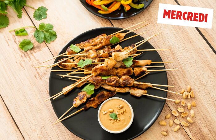 Brochettes de poulet Apéro Menguy's avec sauce aux cacahuètes