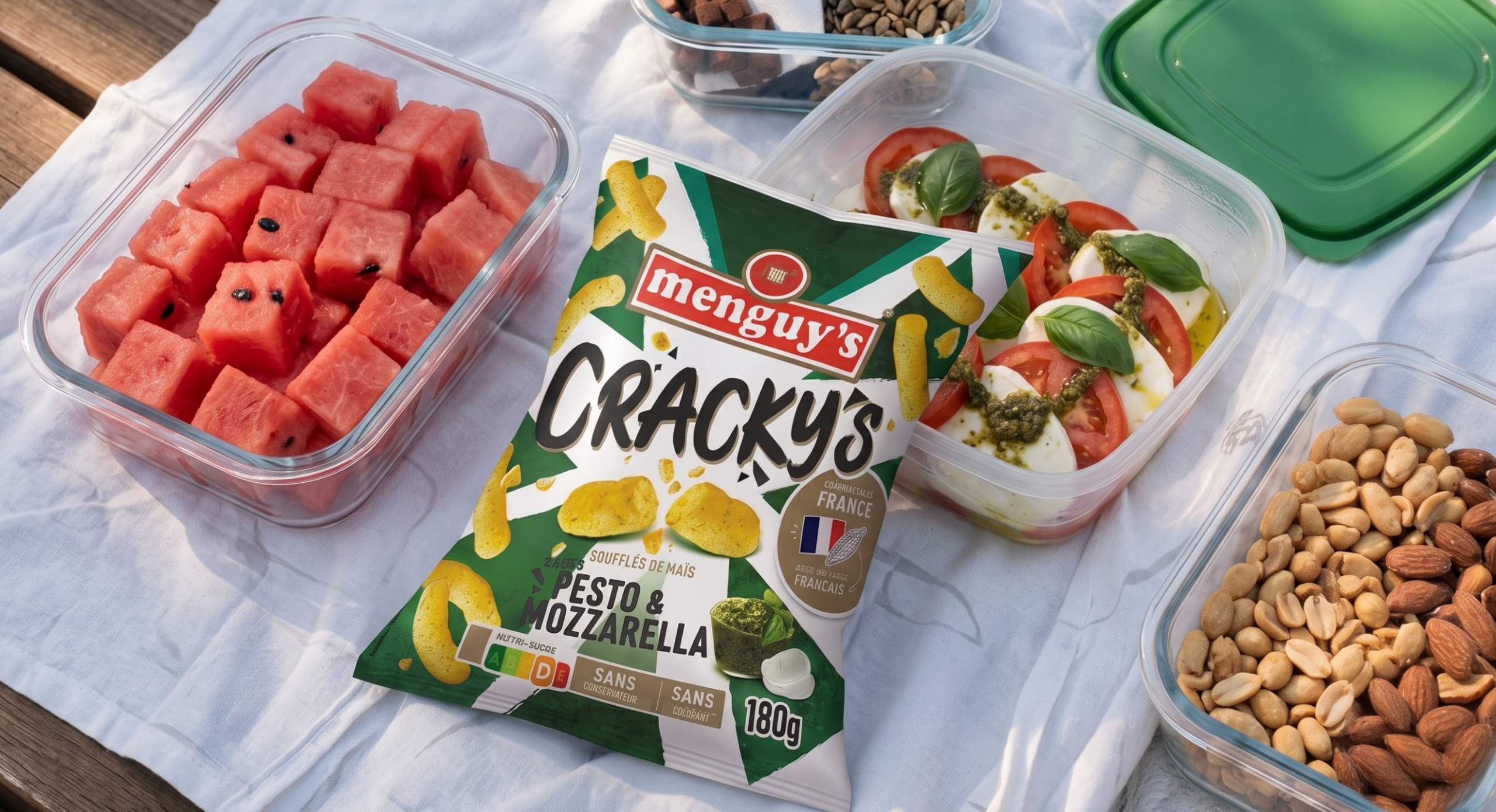 Menguy's Cracky's pesto mozzarella pour Apéro avec salade caprese