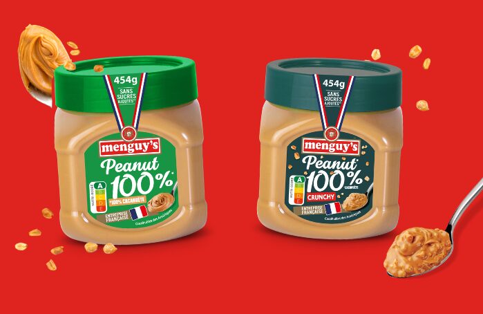 Deux pots Menguy's Peanut 100% pour Apéro, classique et crunchy