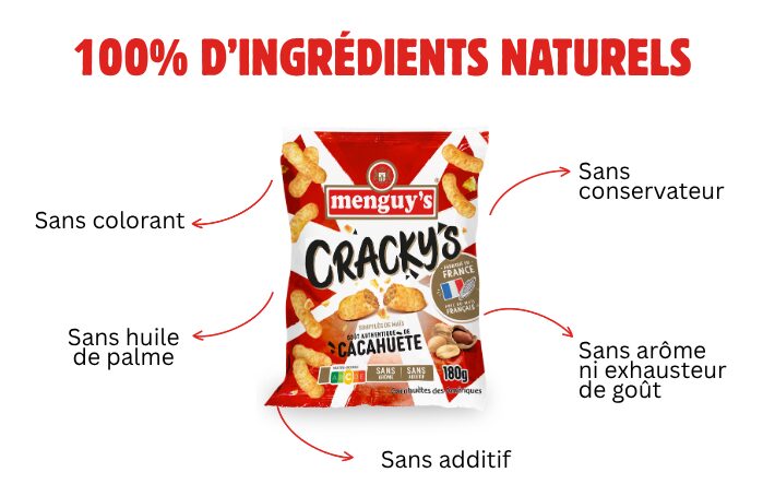 Paquet de Cracky's cacahuète Menguy's Apéro, 100% ingrédients naturels